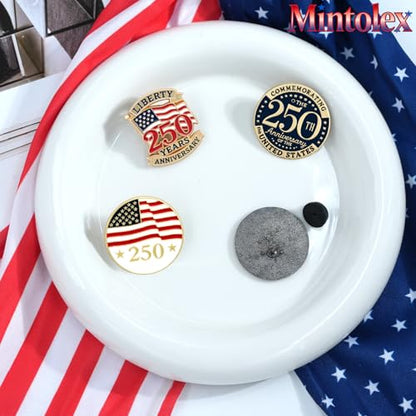 250 Patriotic Pins Set 4PCS 250th Anniversary Lapel Pins for Women Men 1776-2026 American Flag Liberty Bell Brooch Set Independence Day Enamel Pins for July 4th Patriotic Accessories