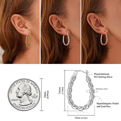 14K Gold Plated Hoop Earrings 925 Sterling Silver Post Earring for Women - color: Silver