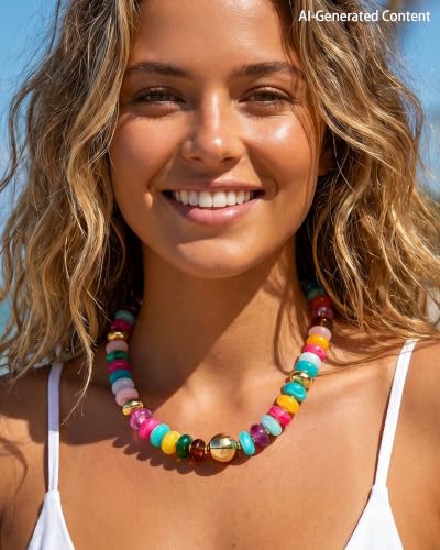 FIRAZIO Colorful Chunky Beaded Necklaces for Women | Trendy Statement Necklace Choker Necklace Boho Summer Beach Vacation Jewelry Gift - color: Colorful Beaded - 3