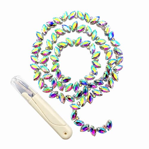 3FT Heavy Duty Crystal Rhinestone Trim Chain with Yarn Scissors, Sew-On Bling Appliqué for Wedding Bridal Dress, DIY Jewelry & Clothing Accessories (Colorful) - color: Colorful