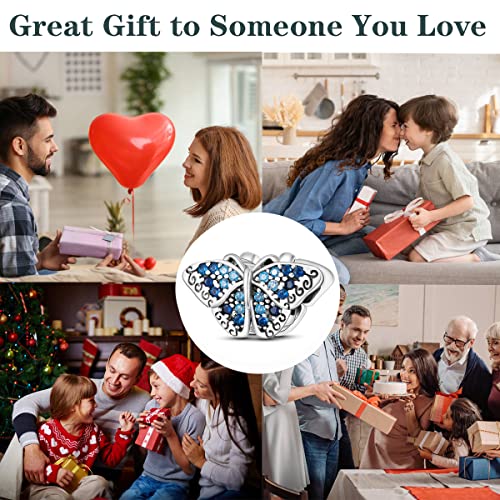 925 Sterling Silver Charm for Bracelet Necklace Women Dangle Pendant Beads | Love Faith Mom Ocean travel Butterfly Party Charm Beads Pendants DIY Jewelry Gift - color: Pave Butterfly Charm