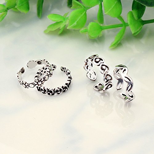 lauhonmin 3pcs S925 Sterling Silver Open Rings Set Finger Ring Joint Ring Toe Ring Beach Jewelry Gifts for Women Adjustable - color: Style B