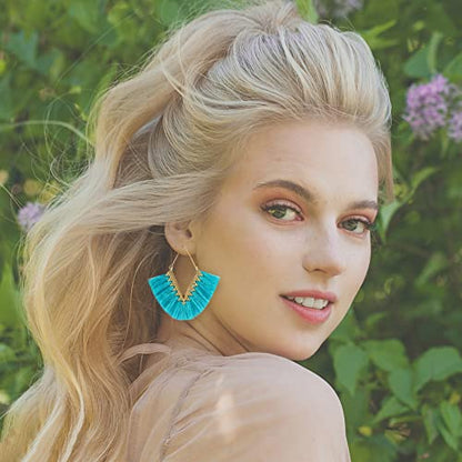 Ponpon 6-18 Pairs Earrings for Women, Lightweight Summer Earrings Straw Earrings Fashion Geometric Statement Hoop Dangle Drop Earrings for Women - style: Style B - 6 Pairs