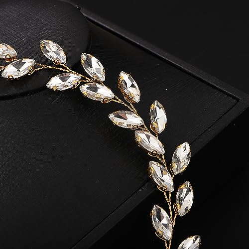 Teyglen Bride Wedding Crystal Hair Vine Full Gold Crystal Headband Bridal Hair Accessories Wedding Headpiece Handmade Rhinestone Hair Piece Headband for Women(Gold) - color: Gold