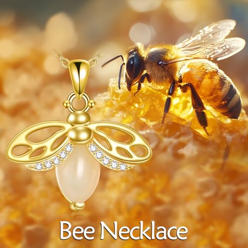 VONALA Gold Bee Pendant Necklace 925 Sterling Silver Bumblebee Jewelry Birthday Gifts for Women Daughter - style: Bee and Jade