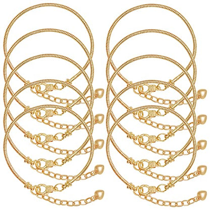 10pcs Chain Bracelets Kit Gold Plated Snake Chain with Heart Lobster European Charm Bracelet for Christmas DIY Women Jewelry Findings Bracelet Making (Gold) - color: Gold