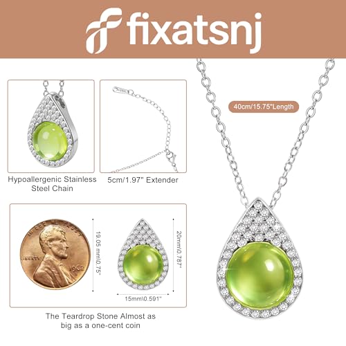 Women Trendy Faux Crystal Pendant Necklace 18K Gold/Silver Plated | CZ Halo Teardrop Drop Pendant Necklace Lightweight Fashion Jewelry Set Stackable For Wedding Daily Wear - color: Light Green