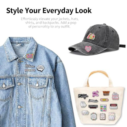4/6/9/10/12/16/20PCS Cute Enamel Pins Bulk Set, Art Aesthetic Lapel Brooches, Humorous Quote Pins for Backpacks Jackets Hats Bags, Novelty Cool Badges for Women, Men, Teens, Kids - style: 20pcs B