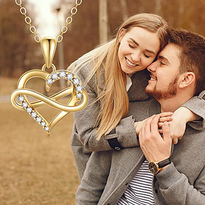 SISGEM 14kt Real Gold Heart Infinity Necklace for Women, Dainty Gold Love Heart Pendant Jewelry Anniversary Birthday Gifts for Her, Wife, Mom 18inch - color: 14K Yellow Gold