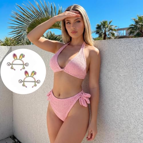G&O JFU 7 Pairs Nipple Piercing Jewelry 14G Stainless Steel Tongue Rings Nipple Barbells Bunny Nipple Rings for Women Men