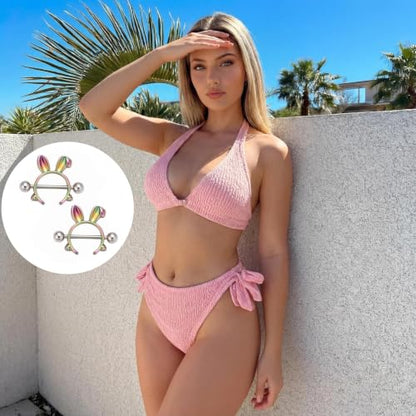 G&O JFU 7 Pairs Nipple Piercing Jewelry 14G Stainless Steel Tongue Rings Nipple Barbells Bunny Nipple Rings for Women Men