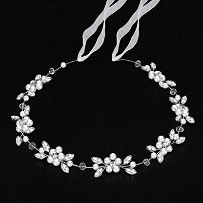 Tanfeine Flower Girl Headpiece, Flower Girl Hair Accessory, Silver Wedding Headband for Girls, Princess Crystal Pearl Hair Accessories for Birthday, Party, First Communion,Wedding