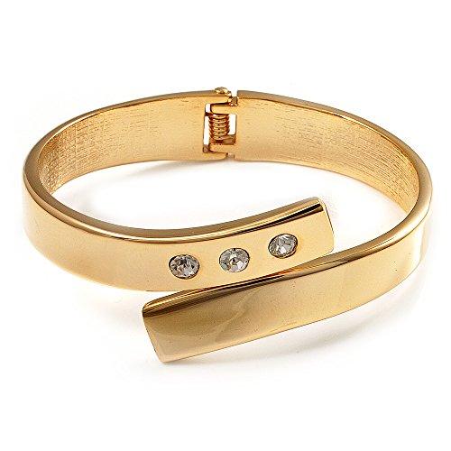 Avalaya Gold Plated Crystal Hinged Bypass Bangle Bracelet