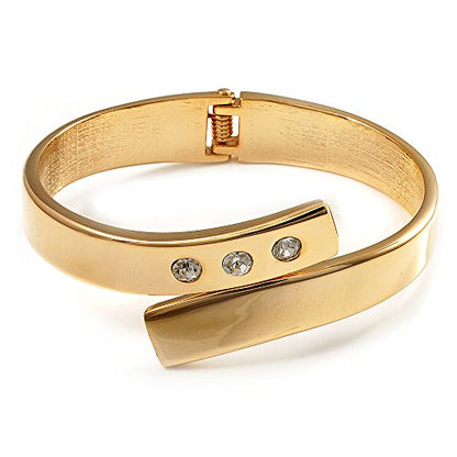 Avalaya Gold Plated Crystal Hinged Bypass Bangle Bracelet