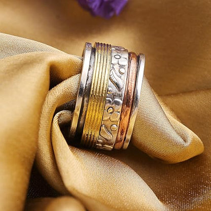 NOVICA Artisan Handmade .925 Sterling Silver Meditation Spinner Ring Copper Brass Indian Floral 'Floral Sheen'