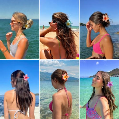 6 Pcs Flower Hair Claw Clips for Women, Hawaiian Hair Clips for Thick Thin Hair, Cute Summer Beach Hair Accessories - color: Pink