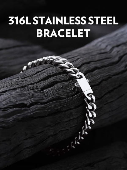 Bandmax Mens Hip Hop Cuban Link Bracelets 5/7/9/12MM Stainless Steel Miami Curb Chain Bracelet Silver/Gold Plated/Black Wristlet Chains for Men 7"-9" - color: 04 7MM-Steel