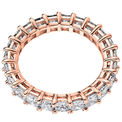 PAVOI 14K Gold Plated Rings with Cubic Zirconia Love and Stackable 3mm Princess Cut Rings for Women - color: Rose Gold