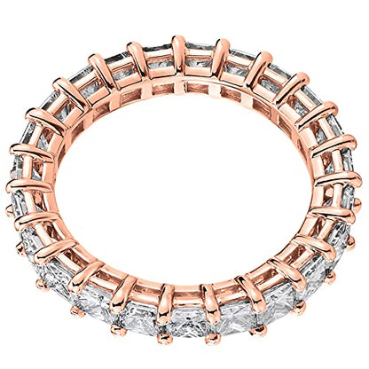PAVOI 14K Gold Plated Rings with Cubic Zirconia Love and Stackable 3mm Princess Cut Rings for Women - color: Rose Gold