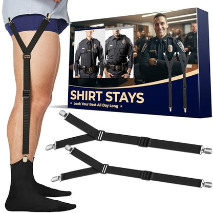 Shirt Stays Adjustable Soft and Smooth Elastic with Non Slip Clips Perfect Sock Garters for Military or Professional - color: Black Y Style Tank Pattern