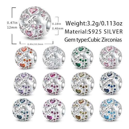 MICOO 925 Sterling Silver Jan-Dec Birthstone Charms For Bracelets and Necklaces, Original DIY Bead Charms With Cubic Zirconias Jewelry Birthday Gifts For Women. - color: 9-Sep Birthstone charm