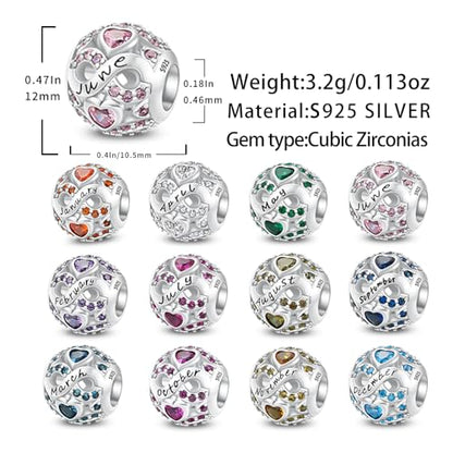 MICOO 925 Sterling Silver Jan-Dec Birthstone Charms For Bracelets and Necklaces, Original DIY Bead Charms With Cubic Zirconias Jewelry Birthday Gifts For Women. - color: 9-Sep Birthstone charm