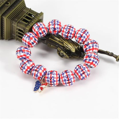 Independence Day Wooden Beaded Bracelet for Women American Flag Red White Blue Beads Stretch Bracelet with Star Heart Charms 4th of July Jewelry - color: Butterfly