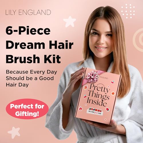 Lily England Hair Brush Set for Girls with Comb, Claw Clip & Stickers
