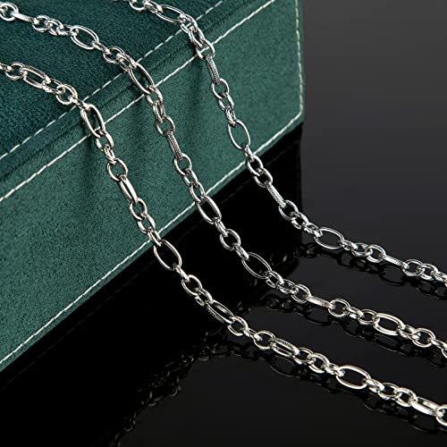 UMAOKANG Silver Stainless Steel Embossed Cable Chains for Jewelry Making | 16.4 Feet Thick Oval Link Chains Bulk Heavy Men Hip-pop Necklace DIY Chain with Jump Rings Lobster Clasps - color: Silver Embossed Rolo
