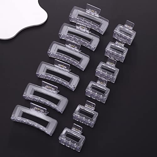 12 Pack Clear Square Claw Clips, Big and Small Neutral Rectangle Hair Claw Clips, Non-slip Matte Large Hair Clips for Women,Strong Hold jaw clip for Thick Thin Hair - color: Mixed Clear