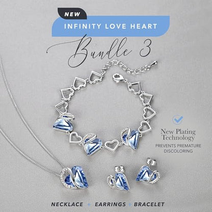 Leafael Necklace Gift Set for Women, Infinity Love Birthstone Heart Pendant with Matching Earrings and Bracelet, for Mom and Wife, Silver Plated - color: 03-Set-March & December-Light Sapphire Blue