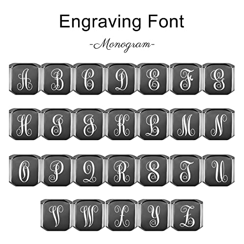 INBLUE Personalized Engraved Initial Monogram Signet Rings for Man Women Stainless Steel Rings Customize Jewelry with Ring Size Adjuster - color: Black: Blank
