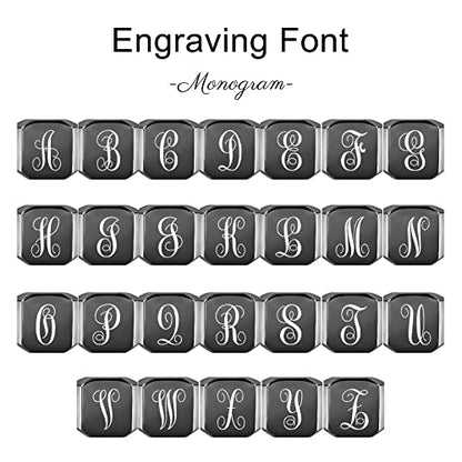 INBLUE Personalized Engraved Initial Monogram Signet Rings for Man Women Stainless Steel Rings Customize Jewelry with Ring Size Adjuster - color: Black: Monogram