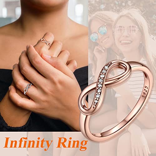 Bestyle Simple S925 Sterling Silver Infinity Rings Cubic Zirconia Rings, Nice Cute BFF Friendship Rings, Dainty Eternity Promise Wedding Bands Perfect Every Day Ring, Size 4-12, Words Engavable - color: 4. Rose Gold Infinity Ring (custom)