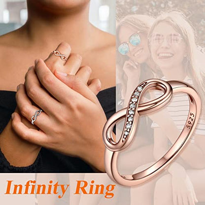 Bestyle Simple S925 Sterling Silver Infinity Rings Cubic Zirconia Rings, Nice Cute BFF Friendship Rings, Dainty Eternity Promise Wedding Bands Perfect Every Day Ring, Size 4-12, Words Engavable - color: 4. Rose Gold Infinity Ring (custom)