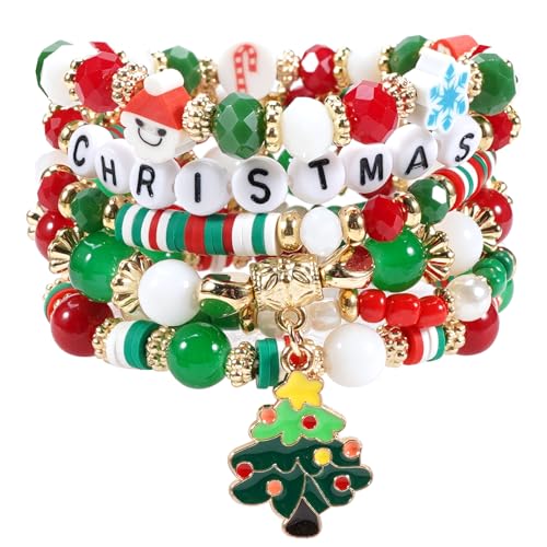 Ardorchid Halloween Bracelets for Women Pumpkin Ghost Steleton Bat Skull Beaded Stackable Stretchy Bracelet Rugby Thanksgiving Christmas Heishi Bracelets - color: Christmas Bracelets-1