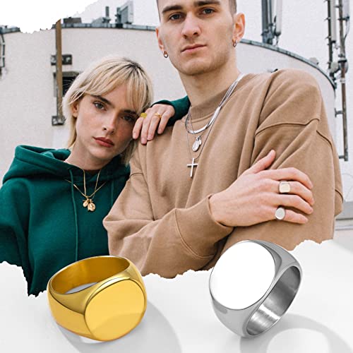 GoldChic Jewelry Personalized Signet Rings Men Women, Stainless Steel Custom Photo Bold Square/Oval Monogram/Old English Initial Pinky Stacking Statement Ring in Black/Silver/Gold (Size 7-14) - color: Steel-Blank - Round