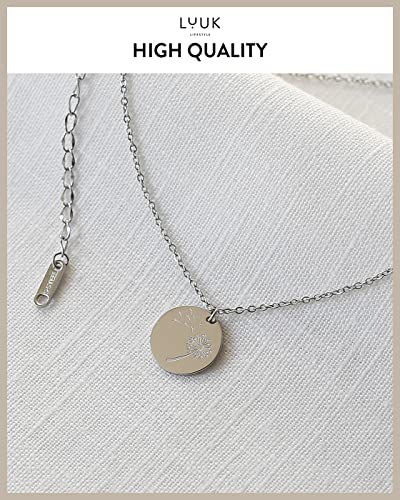 LUUK LIFESTYLE Stainless steel necklace with pendant and HAPPINESS card, 20” adjustable length, lucky charm, friendship chain, Valentine's Day gift, birthday, women's jewelry, silver, gold, rosegold - color: Silver, size: Dandelion