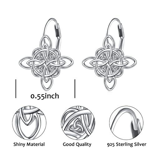 S925 Sterling Silver Celtic Knot Earrings for Women Irish Good Luck Drop Dangle Hook Earrings - style: Drop Leverback - Witch's Knot