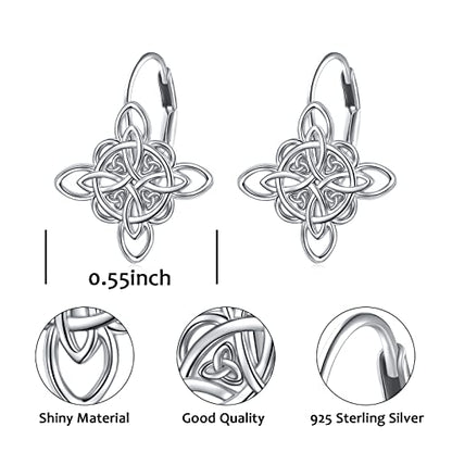 S925 Sterling Silver Celtic Knot Earrings for Women Irish Good Luck Drop Dangle Hook Earrings - style: Drop Leverback - Witch's Knot