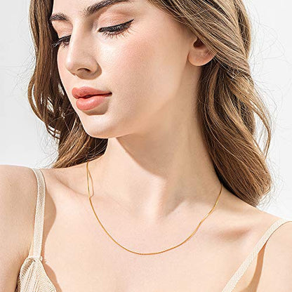 925 Sterling Silver Chain Necklace for Women 0.8mm Box Chain, Italian Necklace Chain, Super Strong & Thin & Long16/18/20/22/24 Inches - color: Yellow Gold, size: 18 Inch