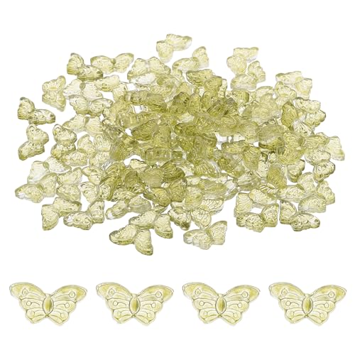 PATIKIL Butterfly Beads, 100Pcs Crystal Butterfly Beads Translucent Czech Glass Beads Spacer Bead for DIY Jewelry Making Bracelets Necklace - color: Olive Green