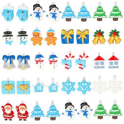 64 Pcs Winter Resin Charms, Christmas Snowflake Snowman Pendants | Premium Resin, Xmas Winter Figurines Ornament Beads, DIY Crafts Bracelet Necklace Earrings Jewelry Making Decorations - style: Christmas Winter Style