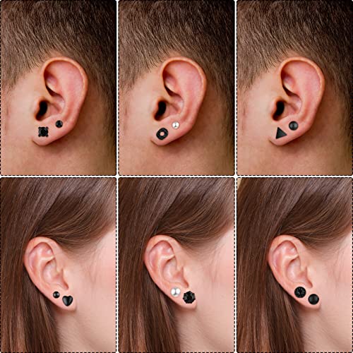BBTO 24 Pairs Stud Earrings Crystal Pearl Earring Set Ear Stud Jewelry for Women Men - color: Black