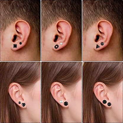 BBTO 24 Pairs Stud Earrings Crystal Pearl Earring Set Ear Stud Jewelry for Women Men - color: Black