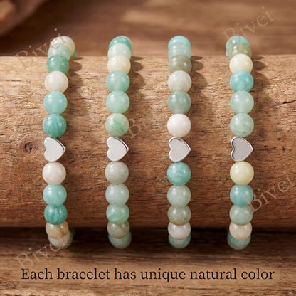 Bivei Crystal Stretch 6mm Bracelets for Women | Handmade Natural Stone Beaded Stretch Bracelet, Stainless Steel Heart Bead, Tranquility Yoga Gift Jewelry for Women - color: Amazonite - Abundance