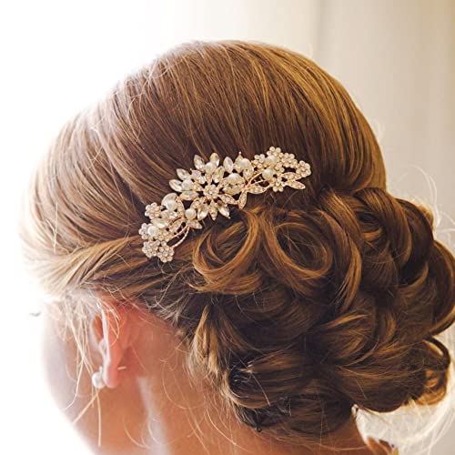 Hapibuy Rose Gold Wedding Hair Comb Pearl Crystal Bridal Hair Accessories For Bride and Bridesmaid - color: Rose Gold