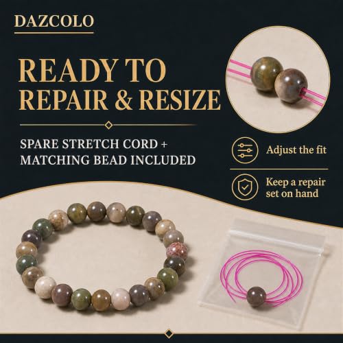 8mm Natural Crystal Stretch Bracelet | Handmade Round Stone Bead Bracelet, Runs Large, Meditation Yoga Gift for Women & Men - color: Indian Agate