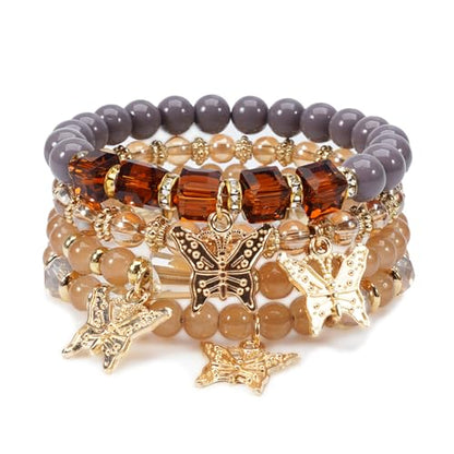 Boho Wooden Beads Bracelets Bohemian Bracelet Stack for Men Women Wood Beaded Bracelet Set - color: P