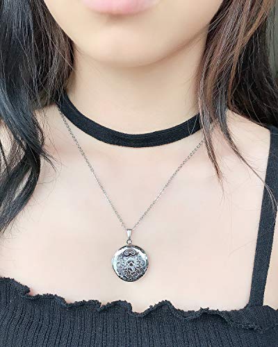 Locket Necklace that Holds Pictures Flower Lockets Pendant Necklaces Birthday Gifts Jewelry - style: Silver Round